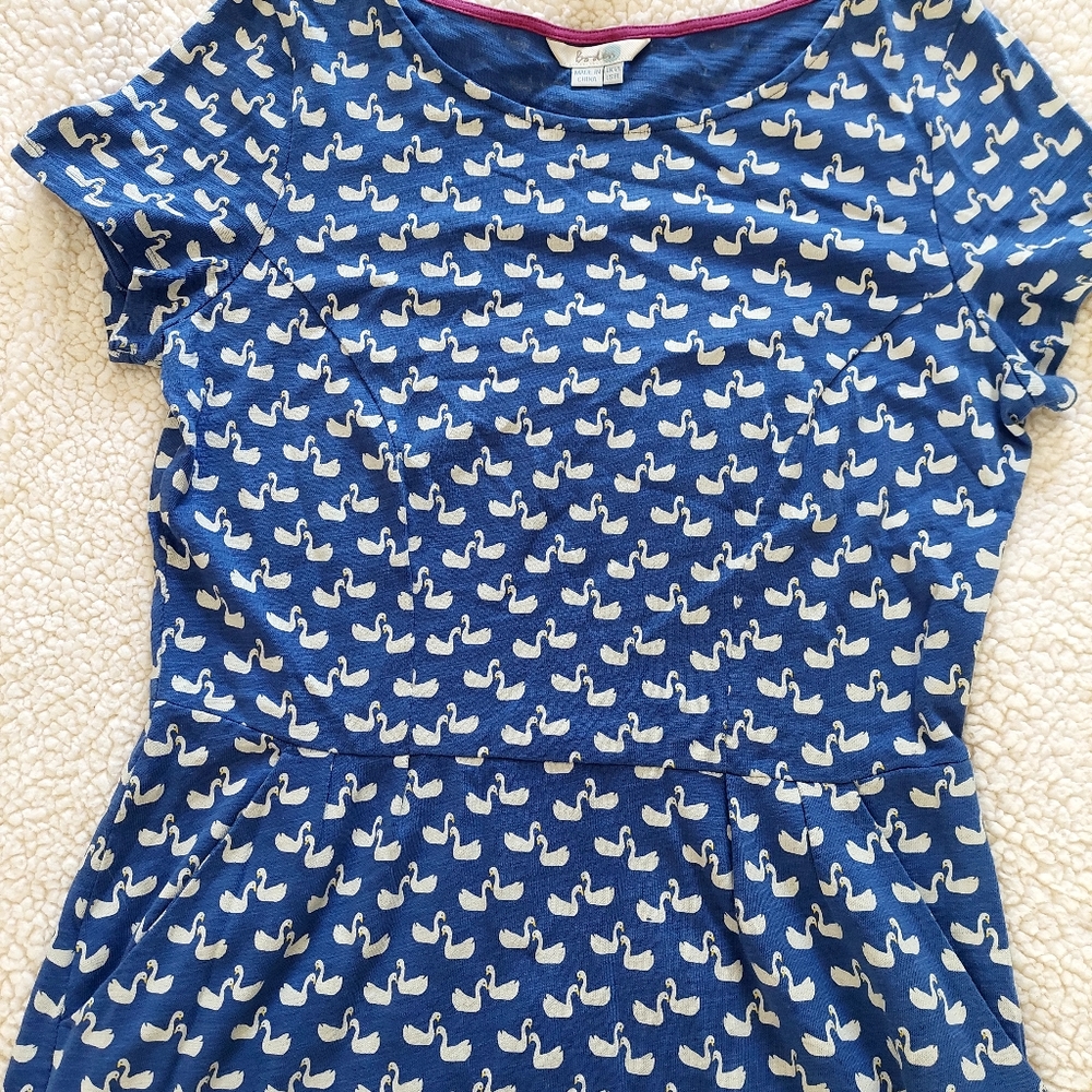 Boden phoebe swan print jersey dress, UK 12L, US  8L